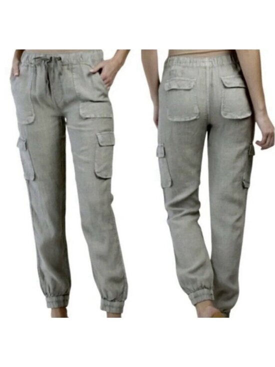 Nicole Miller Pants - Nicole Miller 100% Linen Casual Cargo Pockets Drawstring Jogger Pants S Green